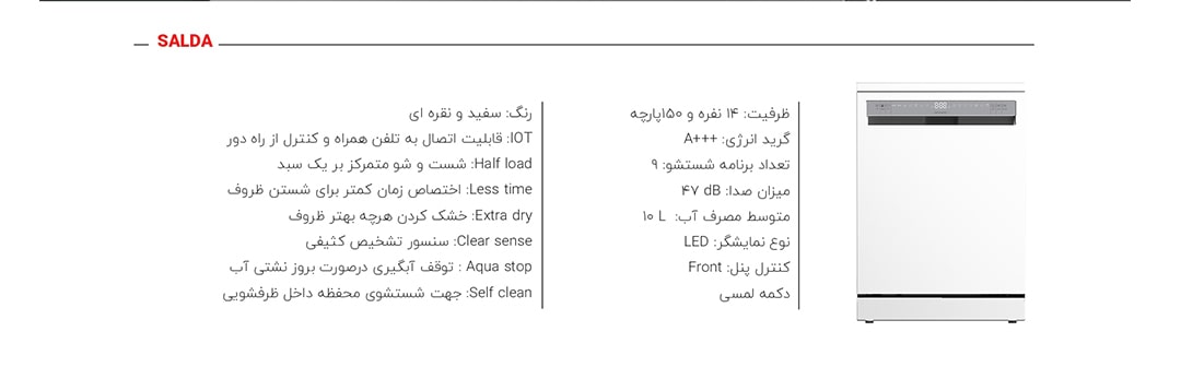 مشخصات ظرفشویی دوو